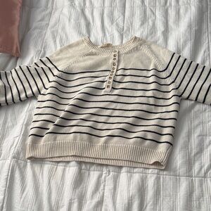 Sezane Navy and Cream Striped Sweater